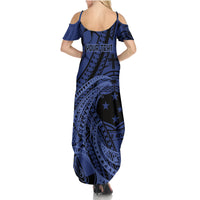 Custom Samoa 62nd Manuia le Aso Tuto'atasi Summer Maxi Dress Samoan Tatau Blue Art LT9 - Polynesian Pride