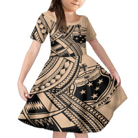 Custom Samoa Manuia le 62 Tausaga O le Tuto’atasi Family Matching Off Shoulder Short Dress and Hawaiian Shirt Samoan Tatau Beige Art