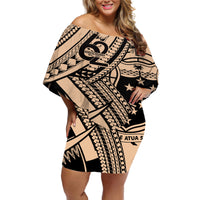 Custom Samoa Manuia le 62 Tausaga O le Tutoatasi Off Shoulder Short Dress Samoan Tatau Beige Art LT9 Women Beige - Polynesian Pride