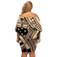 Custom Samoa Manuia le 62 Tausaga O le Tutoatasi Off Shoulder Short Dress Samoan Tatau Beige Art LT9 - Polynesian Pride