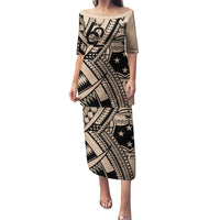 Custom Samoa Manuia le 62 Tausaga O le Tutoatasi Puletasi Samoan Tatau Beige Art LT9 Long Dress Beige - Polynesian Pride