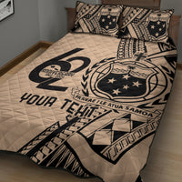 Custom Samoa Manuia le 62 Tausaga O le Tuto’atasi Quilt Bed Set Samoan Tatau Beige Art