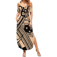 Custom Samoa Manuia le 62 Tausaga O le Tutoatasi Summer Maxi Dress Samoan Tatau Beige Art LT9 Women Beige - Polynesian Pride