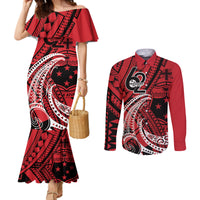 Custom Samoa Manuia le 62 Tausaga O le Tutoatasi Couples Matching Mermaid Dress and Long Sleeve Button Shirt Samoan Tatau Red Art LT9 Red - Polynesian Pride
