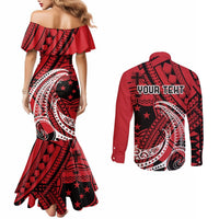 Custom Samoa Manuia le 62 Tausaga O le Tutoatasi Couples Matching Mermaid Dress and Long Sleeve Button Shirt Samoan Tatau Red Art LT9 - Polynesian Pride