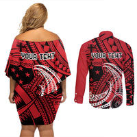 Custom Samoa Manuia le 62 Tausaga O le Tutoatasi Couples Matching Off Shoulder Short Dress and Long Sleeve Button Shirt Samoan Tatau Red Art LT9 - Polynesian Pride