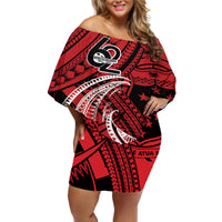 Custom Samoa Manuia le 62 Tausaga O le Tutoatasi Off Shoulder Short Dress Samoan Tatau Red Art LT9 Women Red - Polynesian Pride