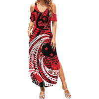 Custom Samoa Manuia le 62 Tausaga O le Tutoatasi Summer Maxi Dress Samoan Tatau Red Art LT9 Women Red - Polynesian Pride