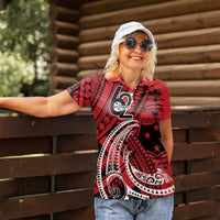 Custom Samoa Manuia le 62 Tausaga O le Tuto’atasi Women Polo Shirt Samoan Tatau Red Art