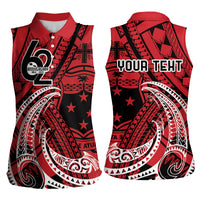 Custom Samoa Manuia le 62 Tausaga O le Tuto’atasi Women Sleeveless Polo Shirt Samoan Tatau Red Art