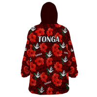 Tonga Rugby Wearable Blanket Hoodie Polynesian Style With Hibiscus LT9 - Polynesian Pride