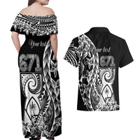 671 Guam Personalised Couples Matching Off Shoulder Maxi Dress and Hawaiian Shirt Latte Stone Tribal