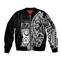 671 Guam Personalised Sleeve Zip Bomber Jacket Latte Stone Tribal