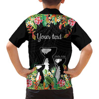 671 Guam Personalised Family Matching Long Sleeve Bodycon Dress and Hawaiian Shirt Latte Stone and Tropical Flowers