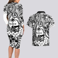 Guam Hafa Adai Guasali Flowers Couples Matching Long Sleeve Bodycon Dress and Hawaiian Shirt
