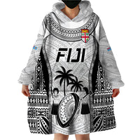 Custom Fiji Rugby Wearable Blanket Hoodie Go Champions World Cup 2023 Tapa Unique White Vibe LT9 - Polynesian Pride