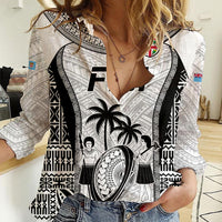 Custom Fiji Rugby Women Casual Shirt Go Champions World Cup 2023 Tapa Unique White Vibe LT9 Female White - Polynesian Pride