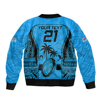 Custom Fiji Rugby Bomber Jacket Go Champions World Cup 2023 Tapa Unique Blue Vibe LT9 - Polynesian Pride