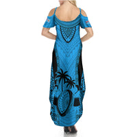 Custom Fiji Rugby Summer Maxi Dress Go Champions World Cup 2023 Tapa Unique Blue Vibe LT9 - Polynesian Pride