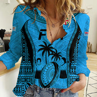 Custom Fiji Rugby Women Casual Shirt Go Champions World Cup 2023 Tapa Unique Blue Vibe LT9 Female Blue - Polynesian Pride