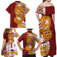 Couple Dolphins Maori Motif Family Matching Off Shoulder Maxi Dress and Hawaiian Shirt - Polynesian Pride