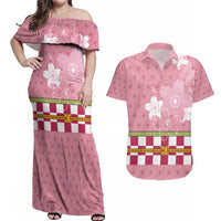 Japanese Asanoha Pattern Couples Matching Off Shoulder Maxi Dress and Hawaiian Shirt Charm Against Evil Spirits - Polynesian Pride