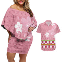 Japanese Asanoha Pattern Couples Matching Off Shoulder Short Dress and Hawaiian Shirt Charm Against Evil Spirits - Polynesian Pride