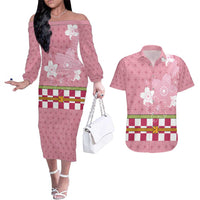 Japanese Asanoha Pattern Couples Matching Off The Shoulder Long Sleeve Dress and Hawaiian Shirt Charm Against Evil Spirits - Polynesian Pride