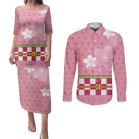 Japanese Asanoha Pattern Couples Matching Puletasi and Long Sleeve Button Shirt Charm Against Evil Spirits LT9 Pink - Polynesian Pride