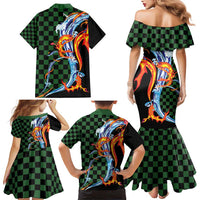 Japanese Asanoha Pattern Family Matching Mermaid Dress and Hawaiian Shirt Sun Flame Slayer Dragon Hinokami Kagura Spirit - Polynesian Pride