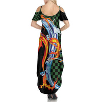 Japanese Asanoha Pattern Family Matching Summer Maxi Dress and Hawaiian Shirt Sun Flame Slayer Dragon Hinokami Kagura Spirit - Polynesian Pride