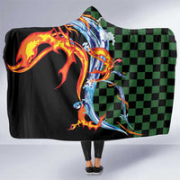 Japanese Asanoha Pattern Hooded Blanket Sun Flame Slayer Dragon Hinokami Kagura Spirit LT9 One Size Green - Polynesian Pride