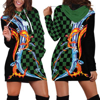 Japanese Asanoha Pattern Hoodie Dress Sun Flame Slayer Dragon Hinokami Kagura Spirit - Polynesian Pride