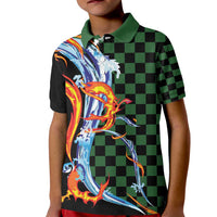 Japanese Asanoha Pattern Kid Polo Shirt Sun Flame Slayer Dragon Hinokami Kagura Spirit LT9 Kid Green - Polynesian Pride