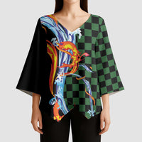 Japanese Asanoha Pattern Kimono Sleeve Blouse Sun Flame Slayer Dragon Hinokami Kagura Spirit - Polynesian Pride