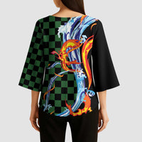 Japanese Asanoha Pattern Kimono Sleeve Blouse Sun Flame Slayer Dragon Hinokami Kagura Spirit - Polynesian Pride