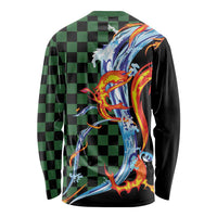 Japanese Asanoha Pattern Long Sleeve Shirt Sun Flame Slayer Dragon Hinokami Kagura Spirit - Polynesian Pride
