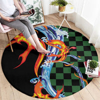 Japanese Asanoha Pattern Round Carpet Sun Flame Slayer Dragon Hinokami Kagura Spirit - Polynesian Pride