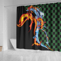 Japanese Asanoha Pattern Shower Curtain Sun Flame Slayer Dragon Hinokami Kagura Spirit - Polynesian Pride