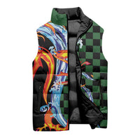 Japanese Asanoha Pattern Sleeveless Puffer Jacket Sun Flame Slayer Dragon Hinokami Kagura Spirit - Polynesian Pride