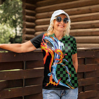 Japanese Asanoha Pattern Women Polo Shirt Sun Flame Slayer Dragon Hinokami Kagura Spirit - Polynesian Pride