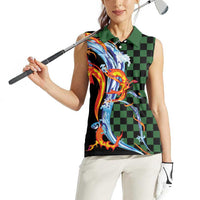 Japanese Asanoha Pattern Women Sleeveless Polo Shirt Sun Flame Slayer Dragon Hinokami Kagura Spirit - Polynesian Pride