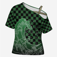 Japanese Asanoha Pattern Cross Shoulder Shirt Water Breathing Slayer Dragon LT9 Female Green - Polynesian Pride