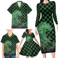 Japanese Asanoha Pattern Family Matching Long Sleeve Bodycon Dress and Hawaiian Shirt Water Breathing Slayer Dragon - Polynesian Pride