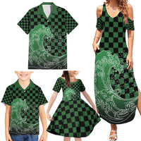 Japanese Asanoha Pattern Family Matching Summer Maxi Dress and Hawaiian Shirt Water Breathing Slayer Dragon - Polynesian Pride