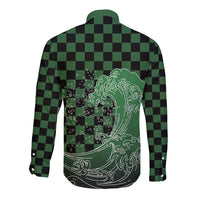 Japanese Asanoha Pattern Long Sleeve Button Shirt Water Breathing Slayer Dragon - Polynesian Pride