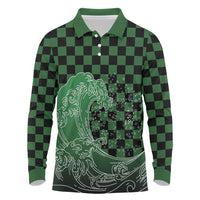 Japanese Asanoha Pattern Long Sleeve Polo Shirt Water Breathing Slayer Dragon LT9 Green - Polynesian Pride