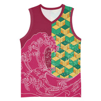 Japanese Bishamon-Kikkou Pattern Basketball Jersey Water Pillar Silent River Flow LT9 Unisex Burgundy - Polynesian Pride