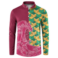Japanese Bishamon-Kikkou Pattern Button Sweatshirt Water Pillar Silent River Flow LT9 Burgundy - Polynesian Pride