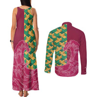 Japanese Bishamon-Kikkou Pattern Couples Matching Tank Maxi Dress and Long Sleeve Button Shirt Water Pillar Silent River Flow LT9 - Polynesian Pride